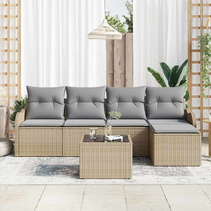 Trädgårdsoffset med kudde med lagring 6 pcs Svart Poly rattan