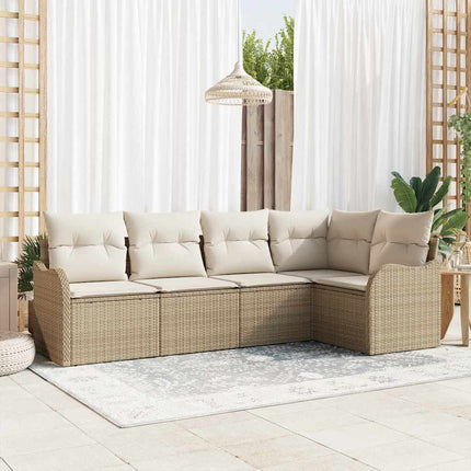 Trädgårdsoffset med lagring 5 pcs Beige konstrotting
