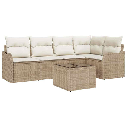 Trädgårdsoffset med lagring 6 pcs Beige konstrotting
