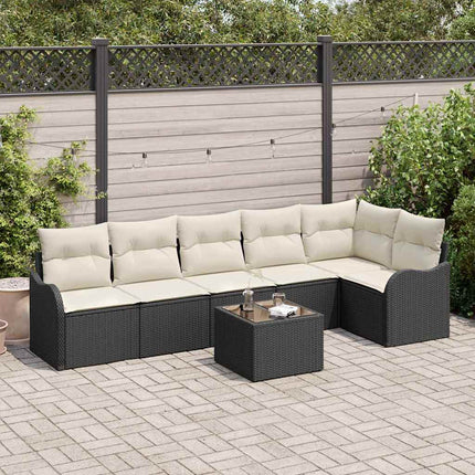 Trädgårdsoffset med kudde med lagring 7 pcs Brun Poly rattan
