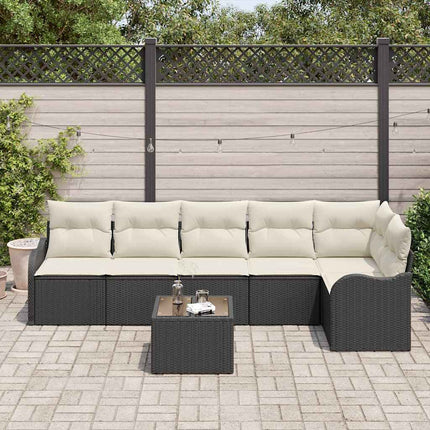 Trädgårdsoffset med kudde med lagring 7 pcs Brun Poly rattan
