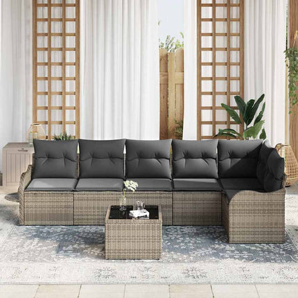 Trädgårdsoffset med kudde med lagring 7 pcs Svart Poly rattan