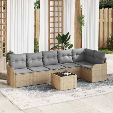 Trädgårdsoffset med kudde med lagring 7 pcs Svart Poly rattan