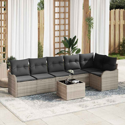 Trädgårdsoffset med kudde med lagring 7 pcs Grå Poly rattan