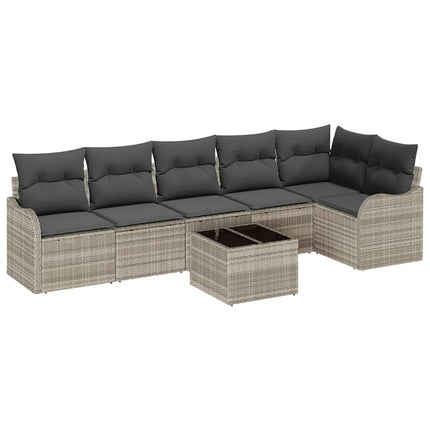 Trädgårdsoffset med kudde med lagring 7 pcs Grå Poly rattan