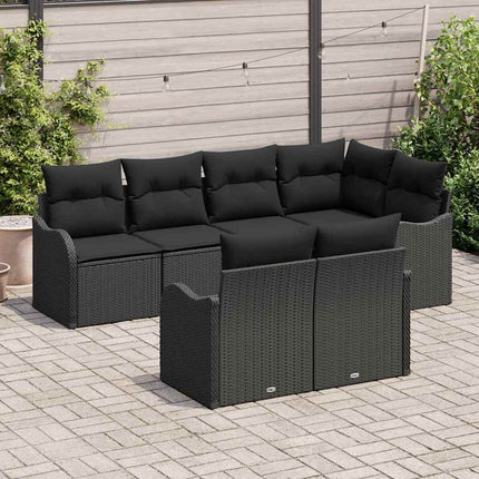 Trädgårdsoffset med lagring 7 pcs Svart Poly rattan