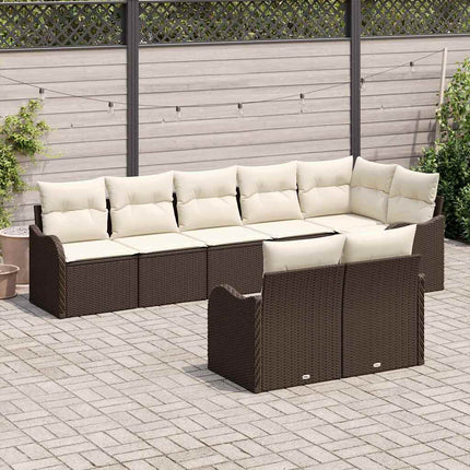 Trädgårdsoffset med kudde 8 pcs Brun och vit Poly rattan