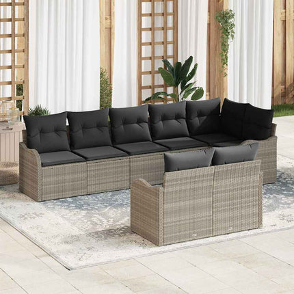 Trädgårdsoffset med kudde 8 pcs Ljusgrå Poly rattan