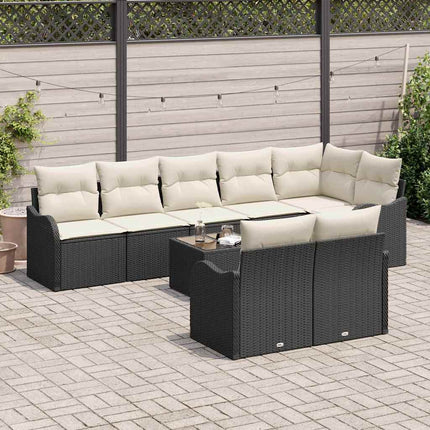 Trädgårdsoffset med kudde 9 pcs Svart och vit Poly rattan