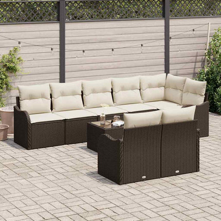 Trädgårdsoffset med kudde 9 pcs Brun och vit Poly rattan
