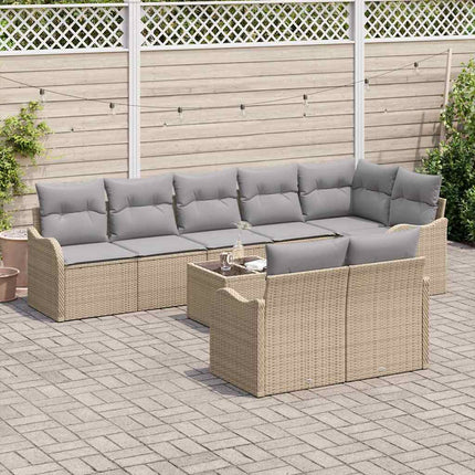 Trädgårdsoffset med kudde 9 pcs beige och ljusgrå Poly rattan