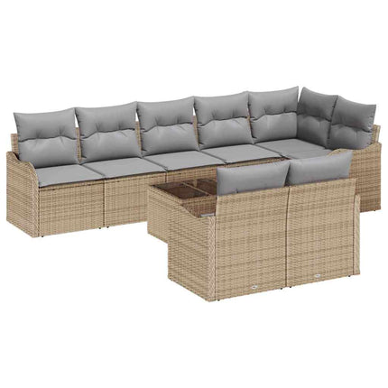 Trädgårdsoffset med kudde 9 pcs beige och ljusgrå Poly rattan