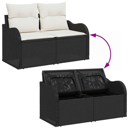 Trädgårdsoffset med kudde 6 pcs Svart och vit Poly rattan