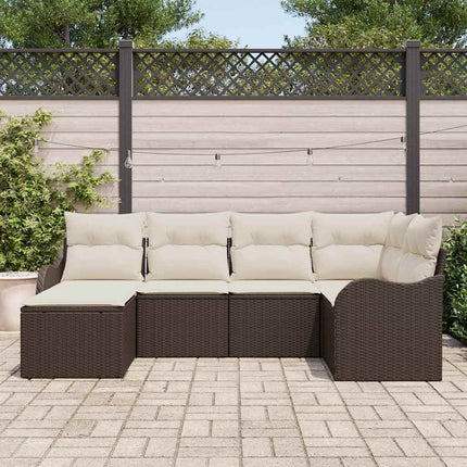 Trädgårdsoffset med kudde 6 pcs Brun och vit Poly rattan