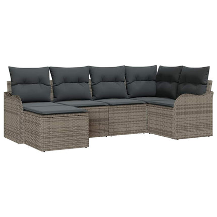 Trädgårdsoffset med kudde 6 pcs Grå Poly rattan