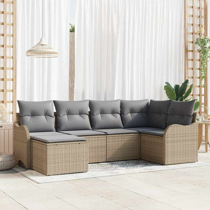 Trädgårdsoffset med kudde 6 pcs beige och ljusgrå Poly rattan