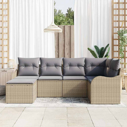 Trädgårdsoffset med kudde 6 pcs beige och ljusgrå Poly rattan