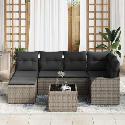 Trädgårdsoffset med kudde 7 pcs Grå Poly rattan