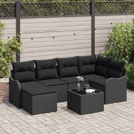 Trädgårdsoffset med kudde 7 pcs Svart Poly rattan