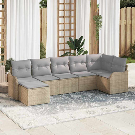 Trädgårdsoffset med kudde 7 pcs beige och ljusgrå Poly rattan