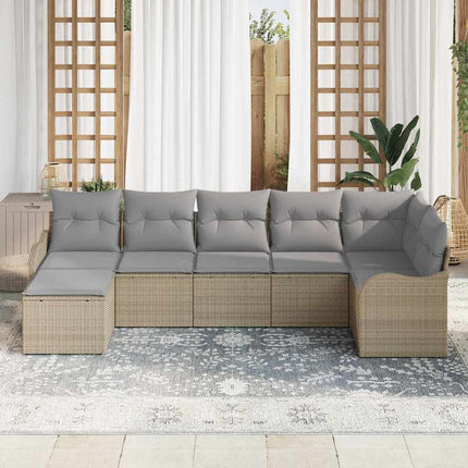Trädgårdsoffset med kudde 7 pcs beige och ljusgrå Poly rattan