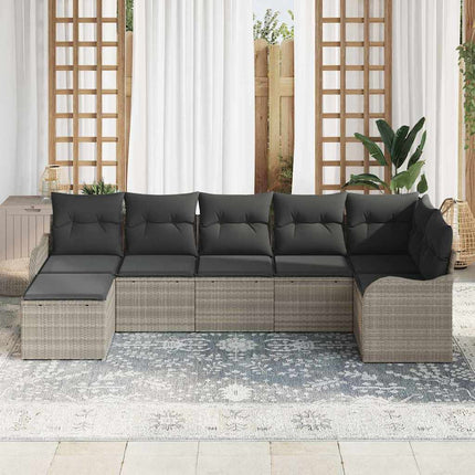 Trädgårdsoffset med kudde 7 pcs Ljusgrå Poly rattan