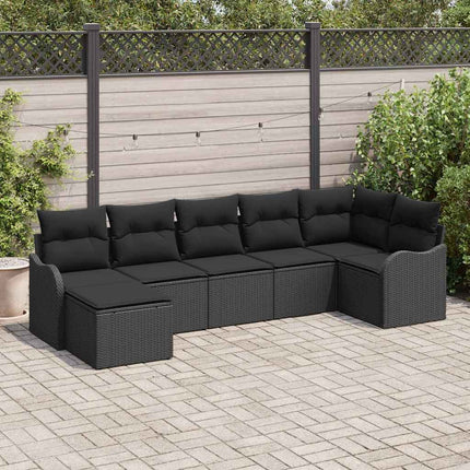 Trädgårdsoffset med kudde 7 pcs Svart Poly rattan