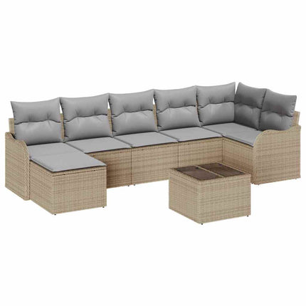 Trädgårdsoffset med kudde 8 pcs beige och ljusgrå Poly rattan