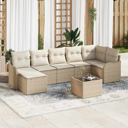 Trädgårdsoffset med kudde 8 pcs Beige och vit Poly rattan