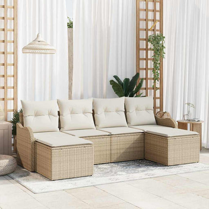 Trädgårdsoffset med kudde 6 pcs Beige och vit Poly rattan
