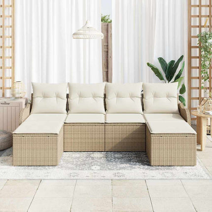 Trädgårdsoffset med kudde 6 pcs Beige och vit Poly rattan