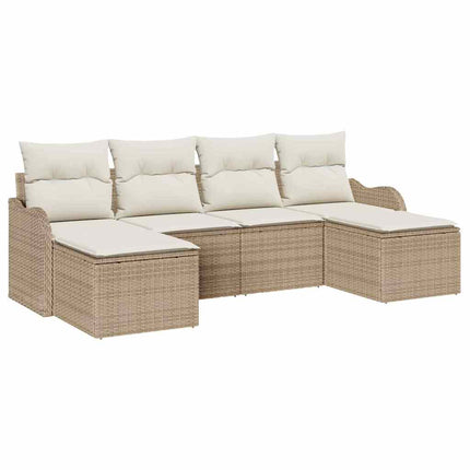 Trädgårdsoffset med kudde 6 pcs Beige och vit Poly rattan