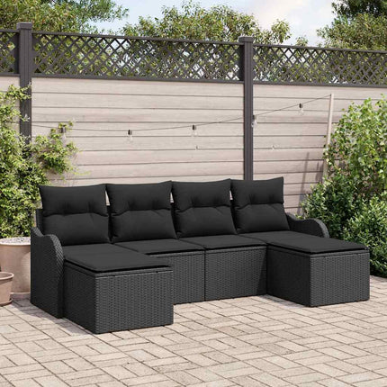 Trädgårdsoffset med kudde 6 pcs Svart Poly rattan