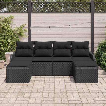 Trädgårdsoffset med kudde 6 pcs Svart Poly rattan