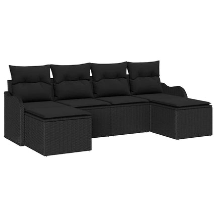 Trädgårdsoffset med kudde 6 pcs Svart Poly rattan