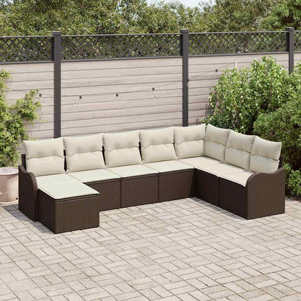 Trädgårdsoffset med kudde 8 pcs Brun och vit Poly rattan
