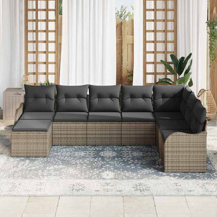 Trädgårdsoffset med kudde 8 pcs Grå Poly rattan