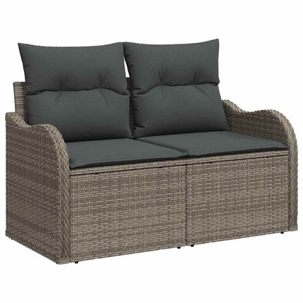 Trädgårdsoffset med kudde 8 pcs Grå Poly rattan