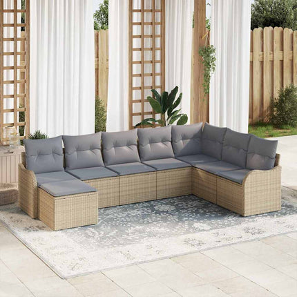 Trädgårdsoffset med kudde 8 pcs beige och ljusgrå Poly rattan
