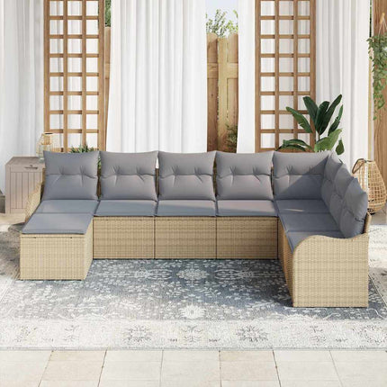 Trädgårdsoffset med kudde 8 pcs beige och ljusgrå Poly rattan