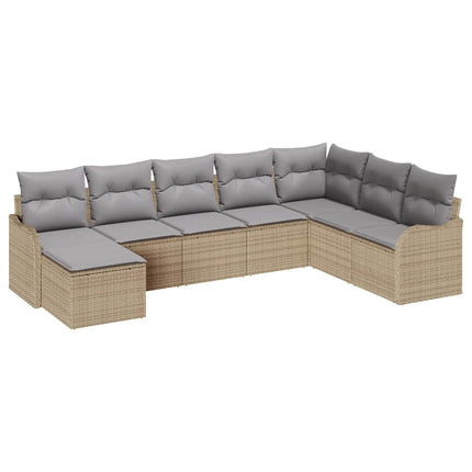 Trädgårdsoffset med kudde 8 pcs beige och ljusgrå Poly rattan