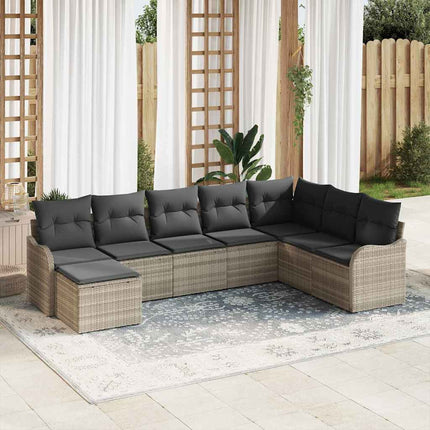 Trädgårdsoffset med kudde 8 pcs Ljusgrå Poly rattan