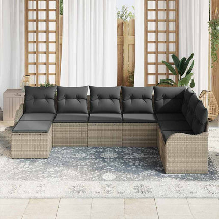 Trädgårdsoffset med kudde 8 pcs Ljusgrå Poly rattan
