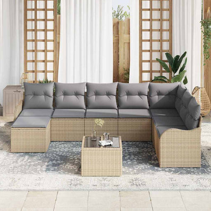 Trädgårdsoffset med kudde 9 pcs beige och ljusgrå Poly rattan