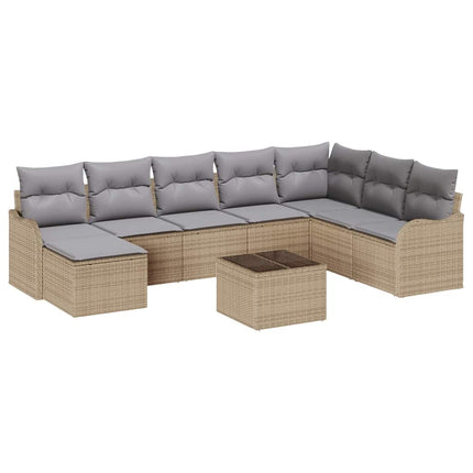 Trädgårdsoffset med kudde 9 pcs beige och ljusgrå Poly rattan