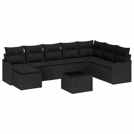 Trädgårdsoffset med kudde 9 pcs Svart Poly rattan