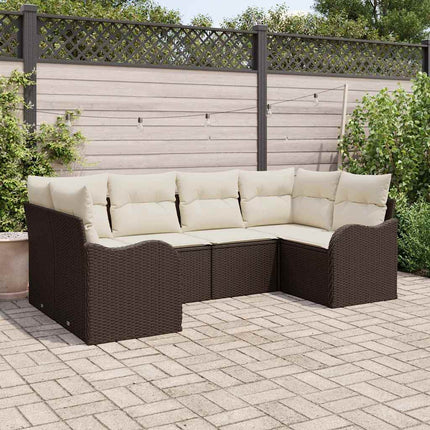 Trädgårdsoffset med lagring 6 pcs Brun och vit Poly rattan