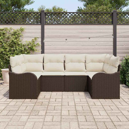 Trädgårdsoffset med lagring 6 pcs Brun och vit Poly rattan