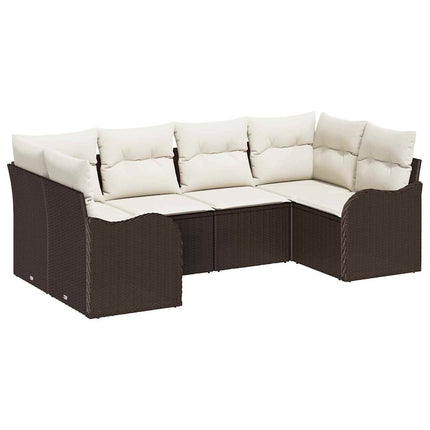 Trädgårdsoffset med lagring 6 pcs Brun och vit Poly rattan