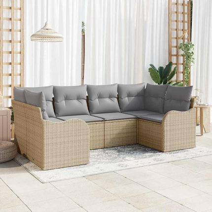 Trädgårdsoffset med lagring 6 pcs beige och ljusgrå Poly rattan